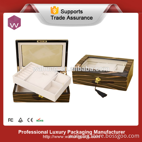 Customize luxury wooden jewelry packaging storage box with lock and key